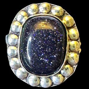 Genuine Blue Goldstone Sterling Overlay Ring Size 8